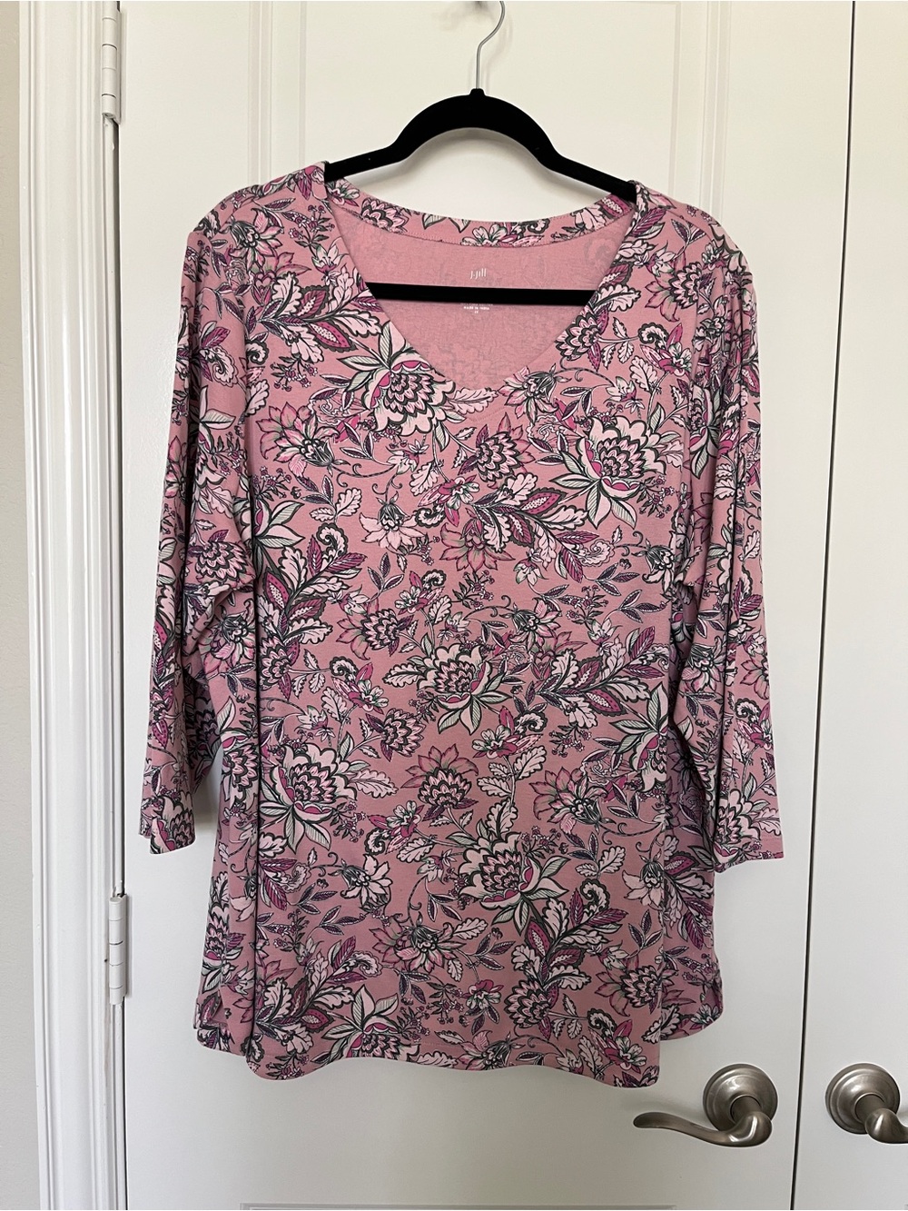 J. Jill Pima 3/4 Sleeve Pink V-Neck Tee